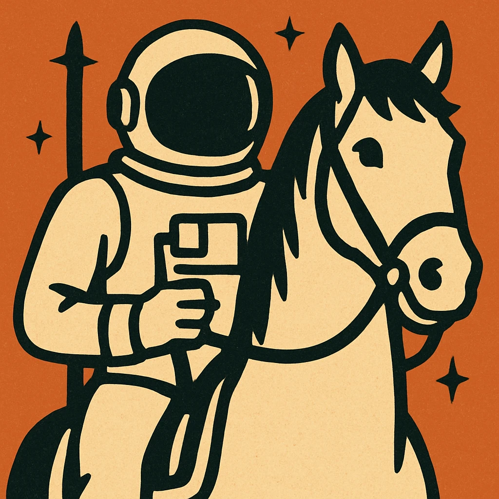 astronaut on horseback with stars in background emoji