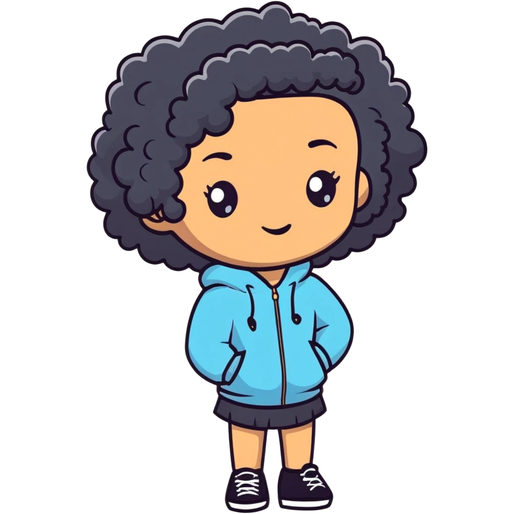 mixed-race girl with shaved curly black hair emoji