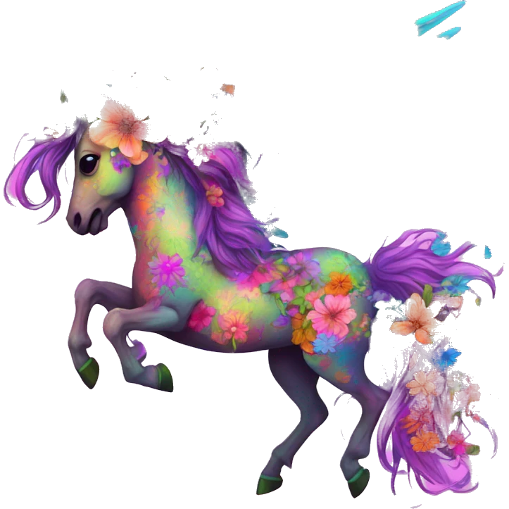 Trippy patchwork Zombie Pegasus unicorn psychedelic flowers floral groovy art neon rave raving emoji