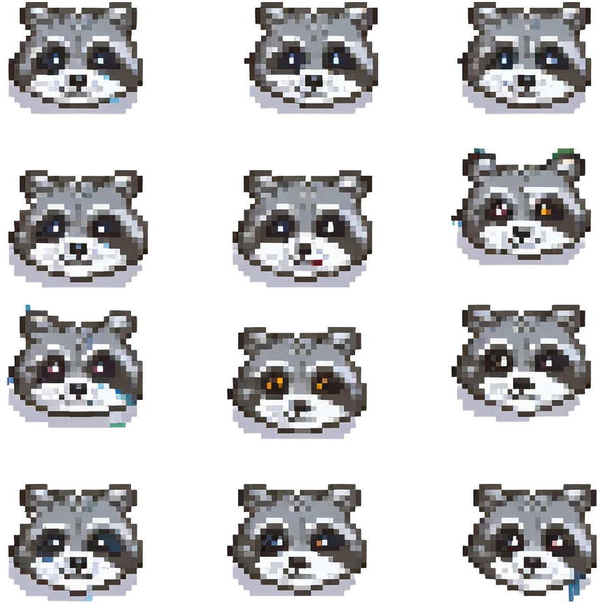 A set of emotions featuring a painted raccoon emoji