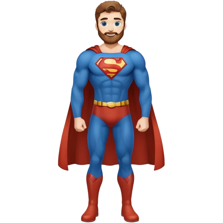 Full body Adult size Superman Blue Eyes Scruffy Redish and light Brown Beard Muscle happy emoji