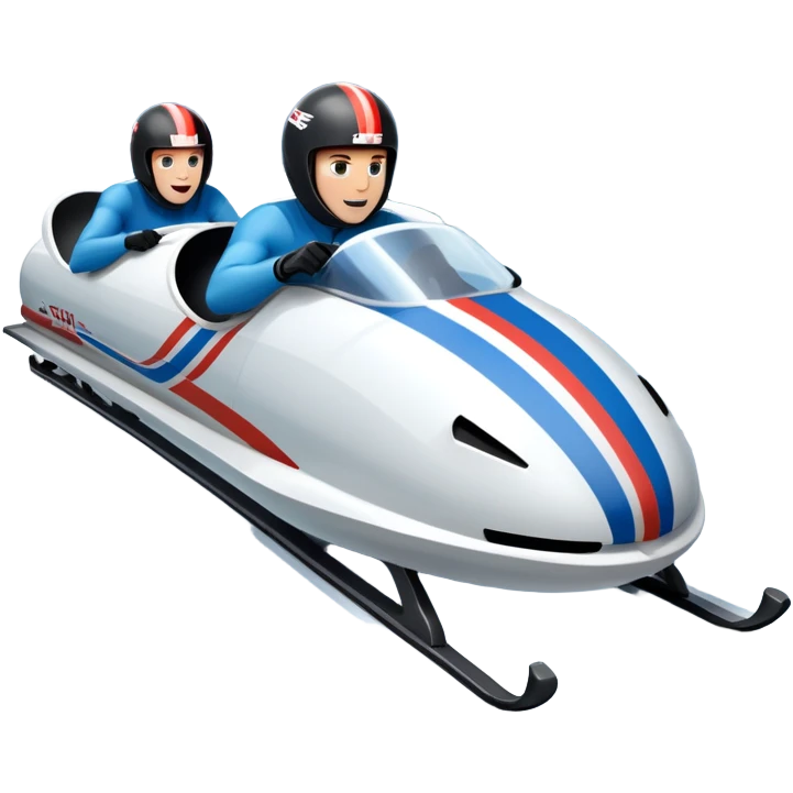 An icon featuring a sleek bobsled with athletes racing down an icy track at high speed, helmets on and bodies aligned for aerodynamics. Surrounded by icy curves, snowbanks, and a wintry mountain backdrop. Transparent background captures the thrill and precision of bobsleigh. emoji