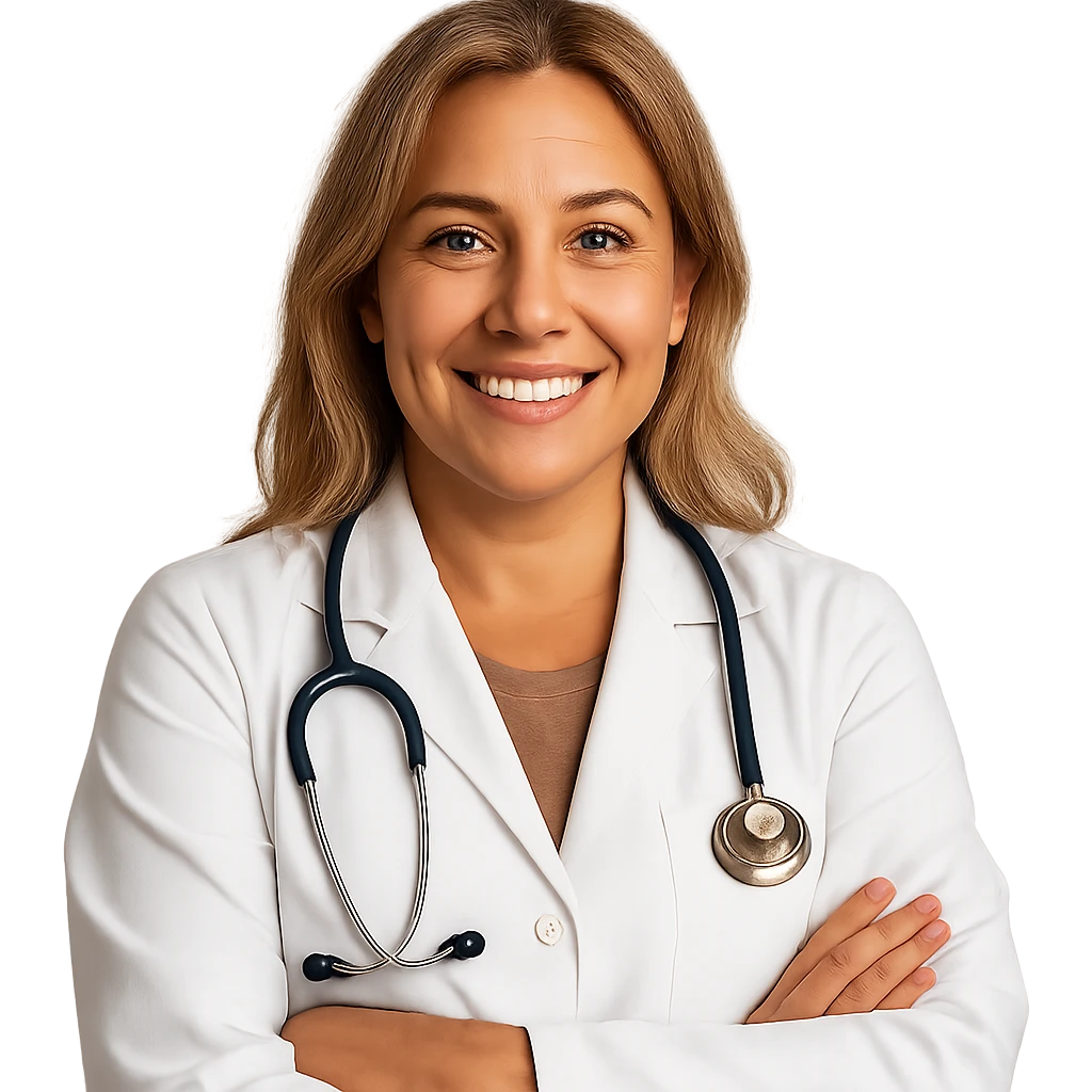 realistic and warm Latina doctor with light blonde hair emoji