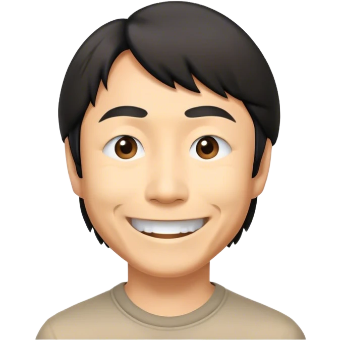 ​Cinematic Realistic Portrait of a Smiling Shigeru Miyamoto, depicted with warm, approachable features, showing a giant smile with expressive eyes, set against a subtle backdrop, inviting lighting that captures his innovative spirit emoji