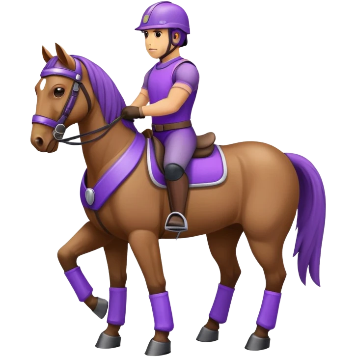 A horse with a purple driver helmet emoji