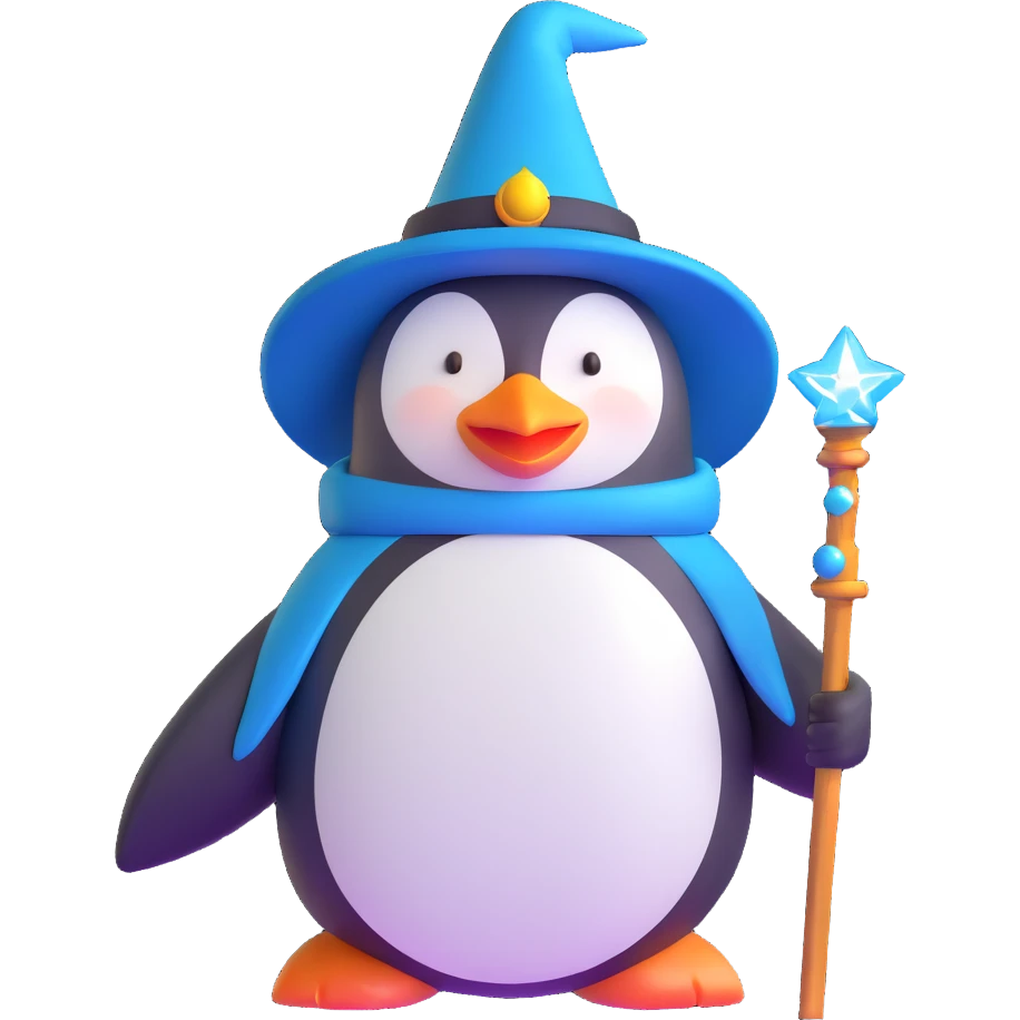 penguin wizard with a glowing staff emoji
