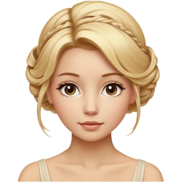Cinematic Realistic Rococo Portrait, depicted with lifelike skin texture, subtle rosy undertones, and soft natural lighting that enhances the gentle contours of her face. Her intricately detailed golden blonde hair is elegantly styled in an updo, with delicate wisps framing her face.  emoji