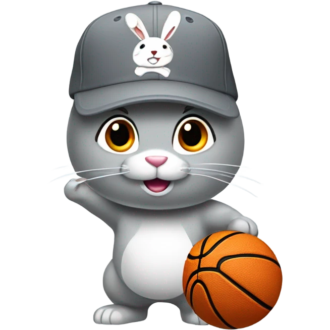 gray cap with logo rabbit playing basketball  emoji