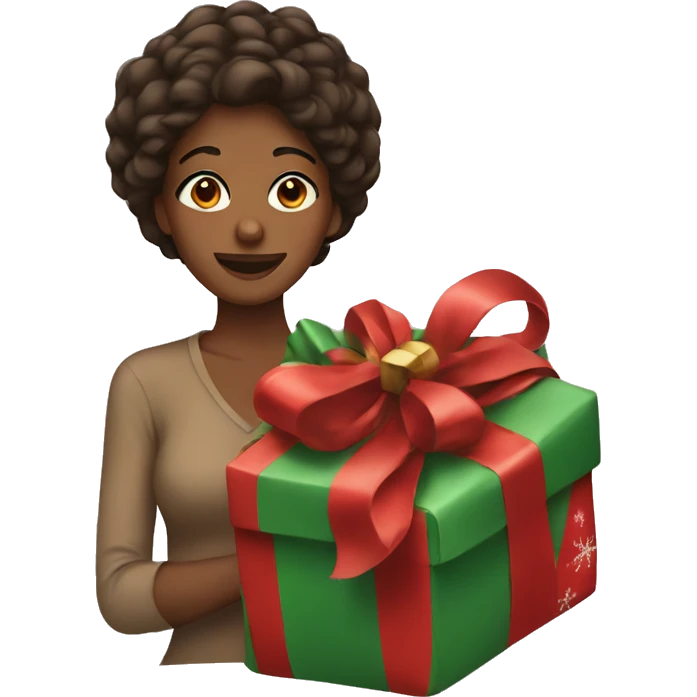 Woman with brown skin wrapping Christmas present emoji