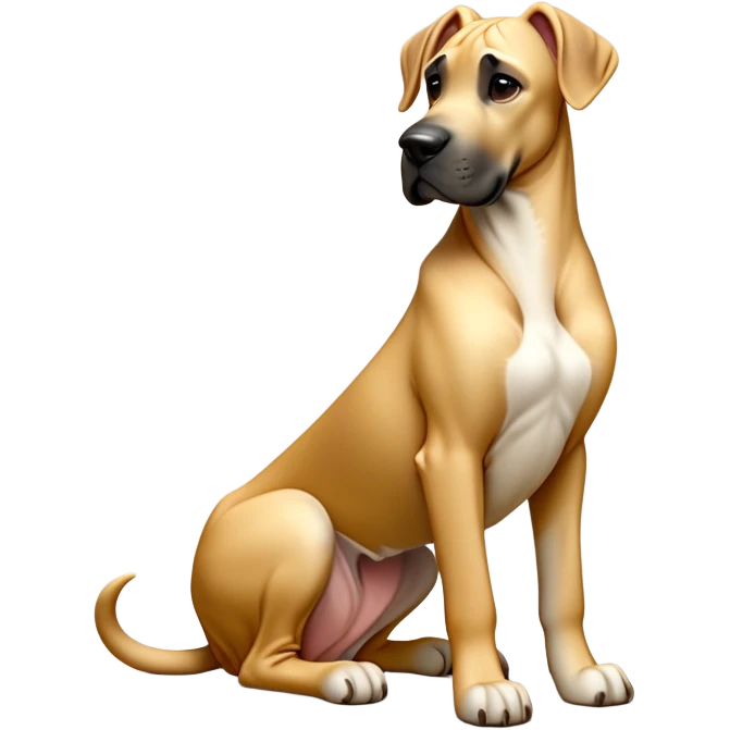cinematic-[fawn great dane]-realistic-full-body-sitting-emoji,-tail-resting-loosely-beside-its-paws,-head-tilted-dramatically,-sleek-[fawn]-fur,-simplified-yet-realistic-focused-features,-highly-detailed,-glowing-with-an-almost-sarcastic-glow emoji