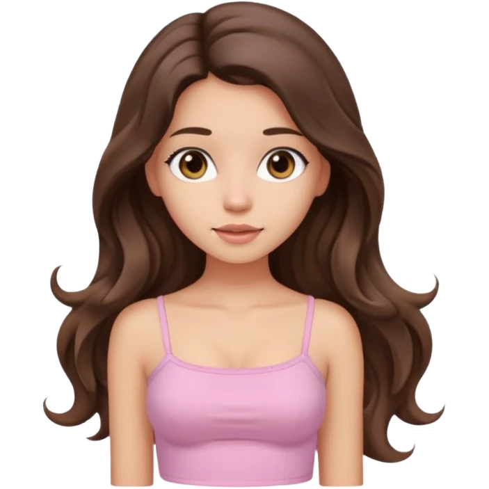 aesthetic brunette girl in light pink tube top shirt with long wavy hair emoji