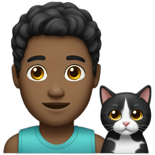 black hair man with black tabby cat emoji