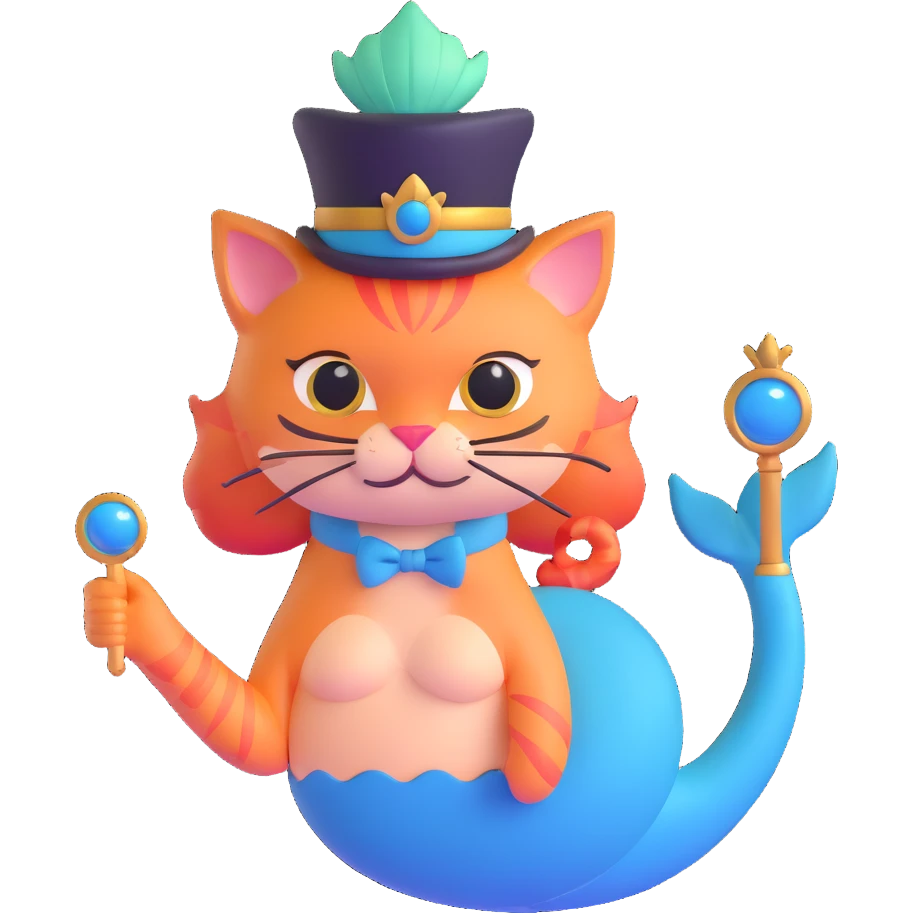 half cat half mermaid with a monocle and a magic wand emoji