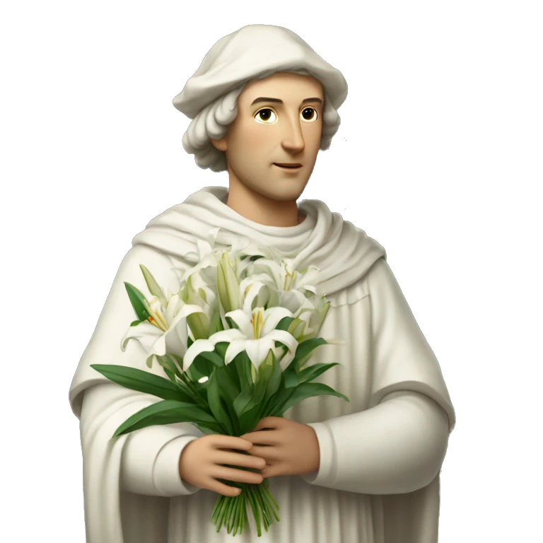 Petrarch holds a bouquet of white lilies in his hand emoji