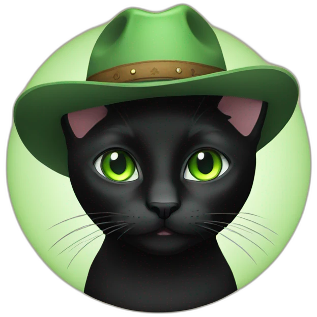 Black cat with Green eye with cowboy hat  emoji