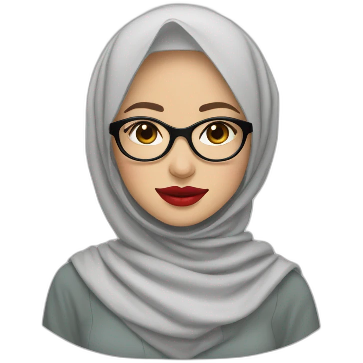 Indonesian woman pale skin red lips wear hijab and round glasses emoji