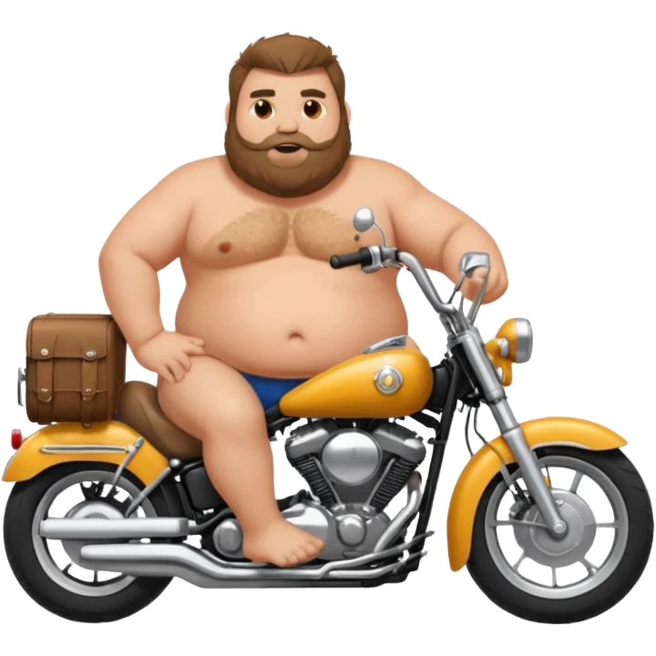 Fat man riding motorcycle without shirt with hairy chest emoji