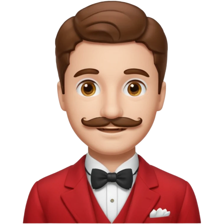 brown haired man with chaplin-mustache and red suit emoji