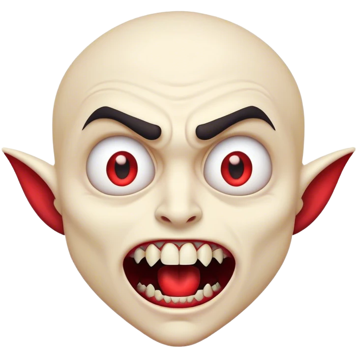 Cinematic Comical Vampire Portrait Emoji, with a sharply stylized, slightly caricatured pale face accented with exaggerated fangs and overly dramatic wide eyes filled with comic shock, head tilted in a hilariously startled pose, simplified yet amusingly detailed, glowing with a soft mysterious glow and a playful outline capturing the quirky humor of a vampire in disbelief! emoji