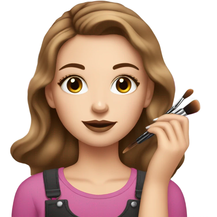 White girl with Brown hair doing makeup with makeup kit emoji
