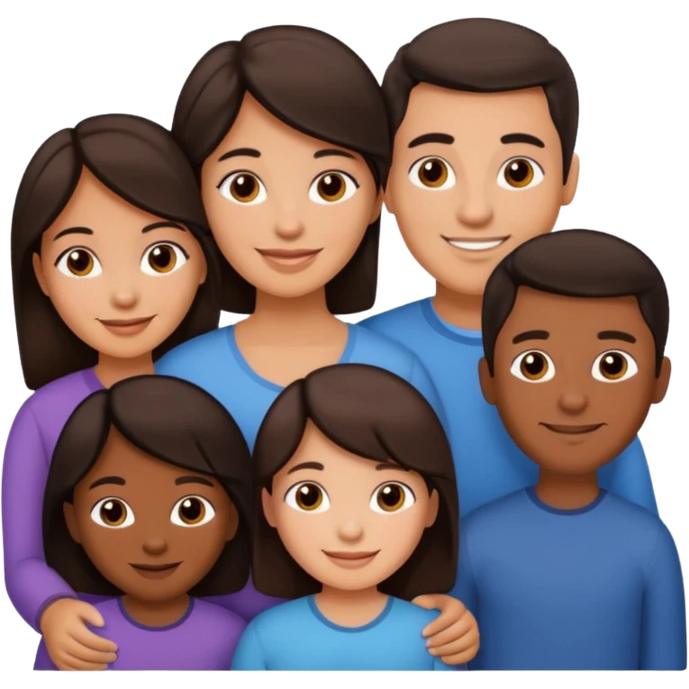 Hispanic family of five people: mom, dad, two sons, one daughter in the middle, all with dark brown hair emoji