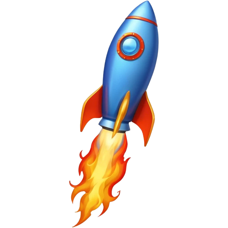 blue rocket emoji with a large, dramatic flame propelling it emoji