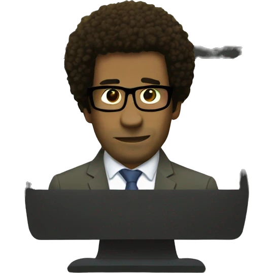 Moss from the IT crowd in font of computer emoji