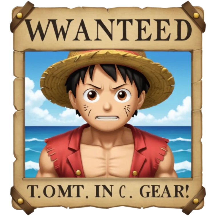 Luffy in gear five and background with wanted poster emoji