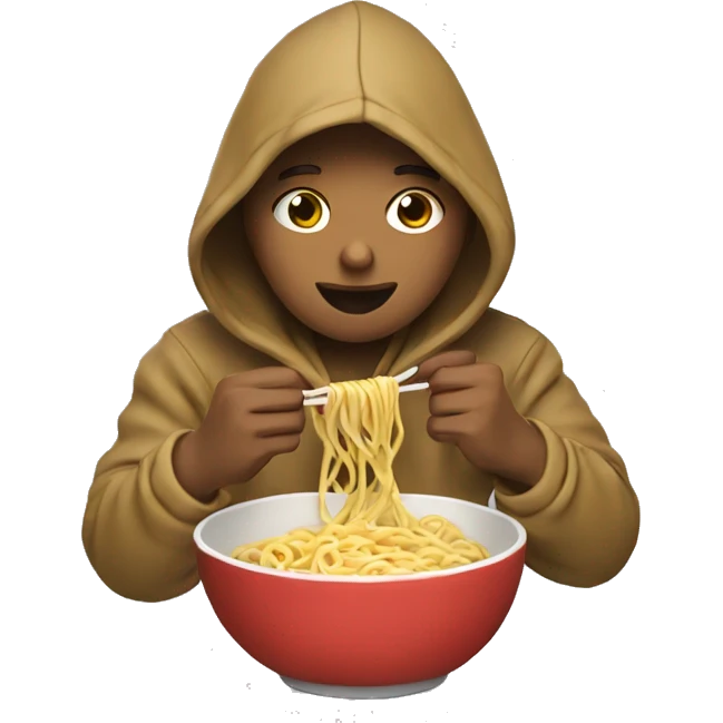 a person eating noodles with a hoodie on emoji
