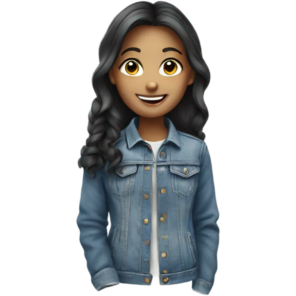 Cartoon smiling girl in denim jacket emoji