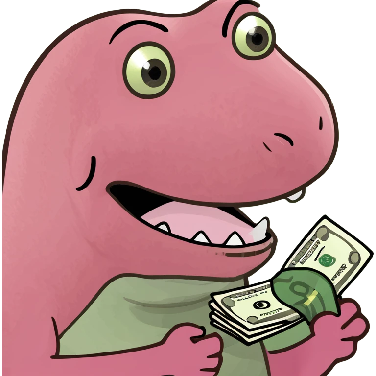 Dinosauro rosa con soldi in mano  emoji