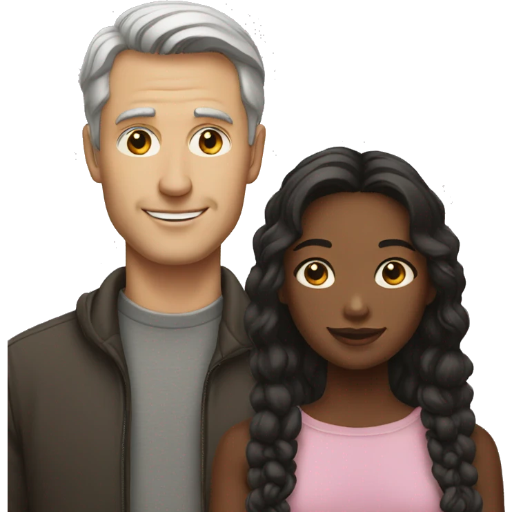 middle age white man and young black woman emoji