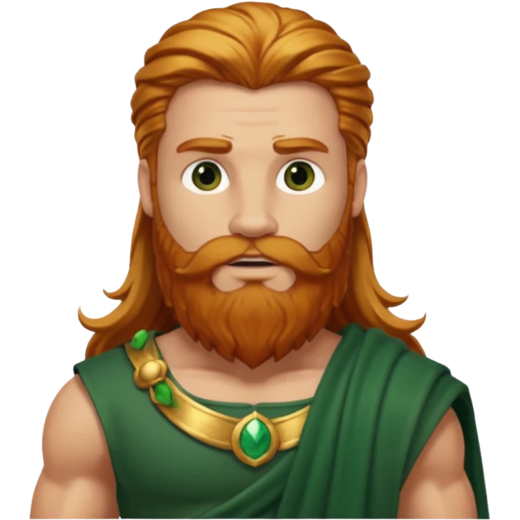 Hercules, God of Heroes from Gods and Goddesses with long reddish blonde hair and beard, gold and dark green outfit emoji