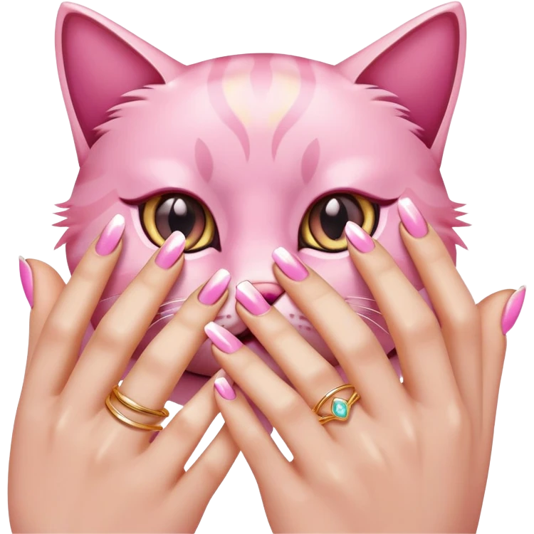 Pink cat eye nails with gold ring on fingers  emoji