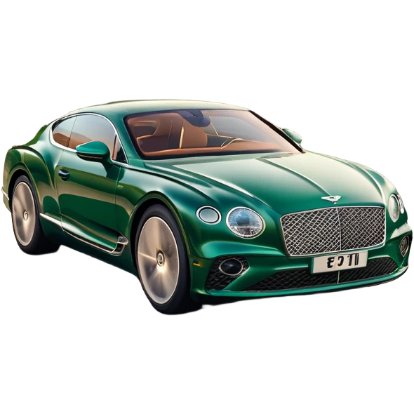 Bentley Continental GT (2022) – cinematic-realistic Bentley Continental GT emoji, its deep emerald green paint reflecting the golden hour sunlight as it cruises along a coastal highway. The roar of its W12 engine builds as it accelerates, the plush leather interior offering an unmatched blend of luxury and performance. emoji