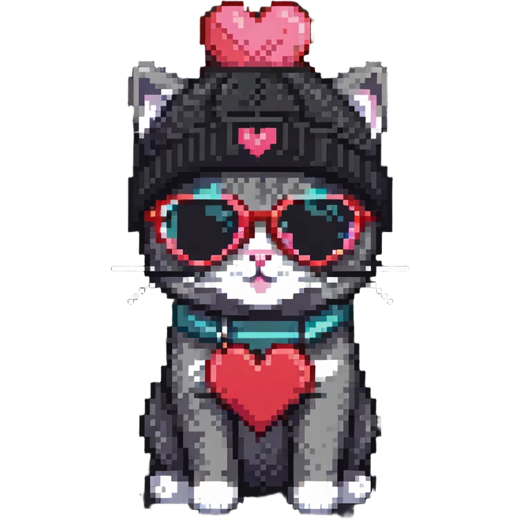 cat wearing a beanie and heart-shaped sunglasses emoji