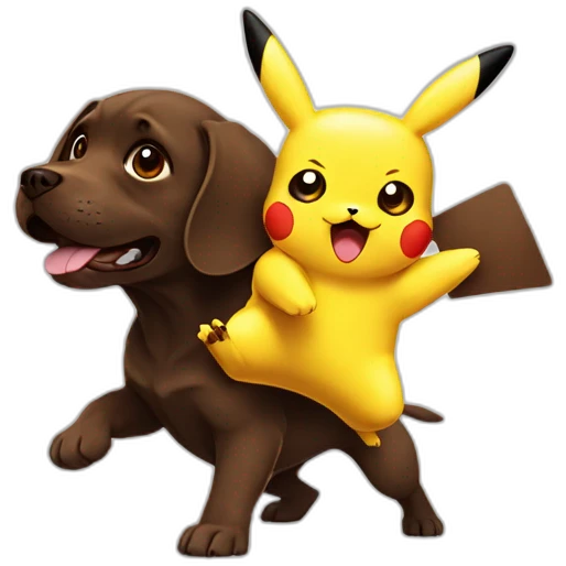 Pikachu fighting chocolate labrador emoji