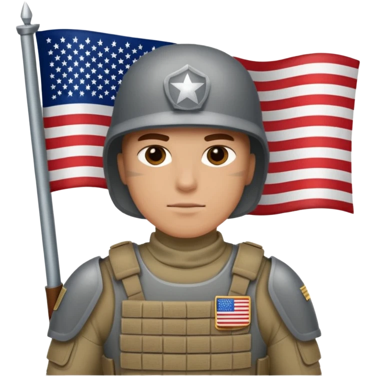 generate white full-armored american soldier with small usa flag on shoulder emoji