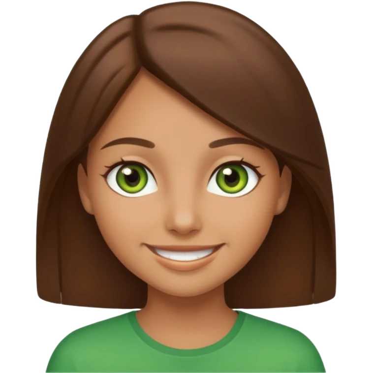 Tan girl emoji with straight brown hair and green eyes emoji