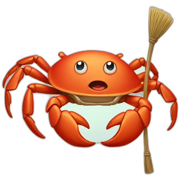 mascot crab Ferris with broomstick emoji