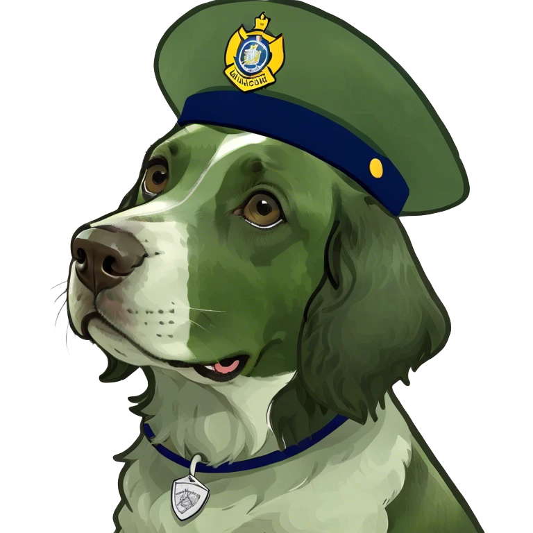 Black and white springer spaniel dog with a st patrol ccs day hat emoji