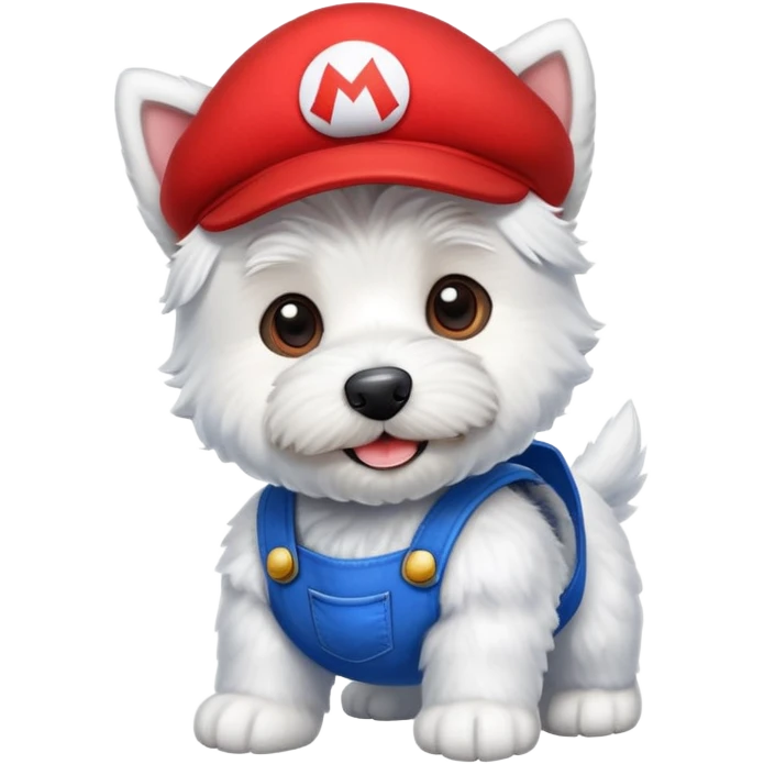 Whest Highland White Terrier dressed as mario emoji