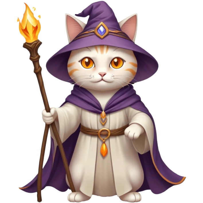 A cat wizard casting a spell with magical staff and flowing robes emoji