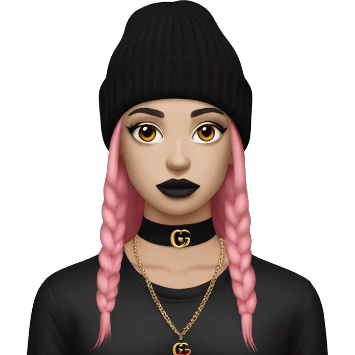 Goth model with gucci beanie emoji