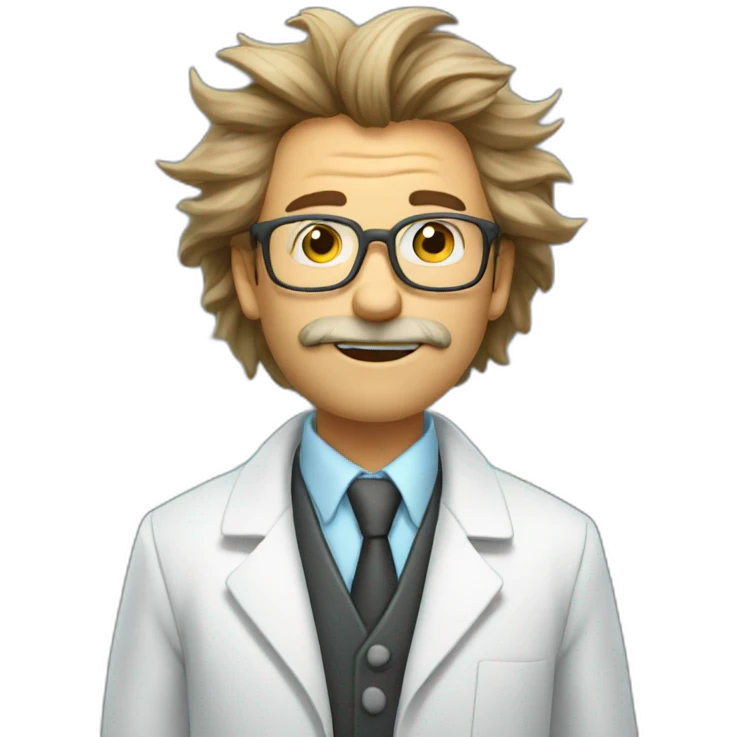 a scientist with disheveled hair blowing up test tubes. emoji