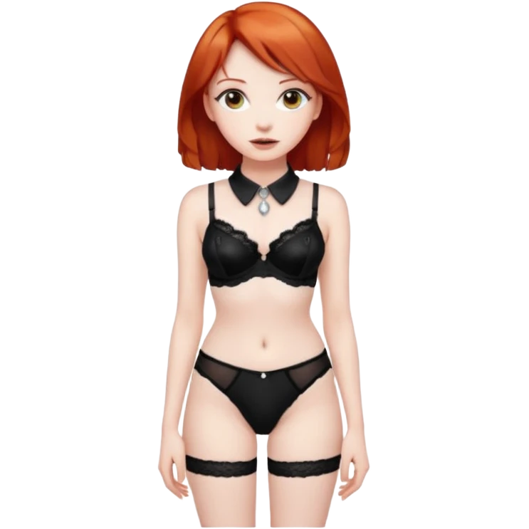 Рыжеволосая девушка в чёрном нижнем белье весь рост с ошейником emoji