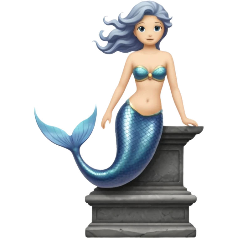 Make a mermaid statue all gray, like of stone and on a pedistal emoji