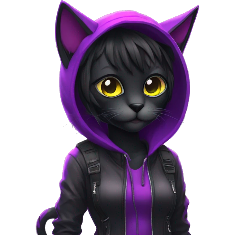 Edgy Shy Anthro cool pretty colorful dark cat-fursona techwear emoji