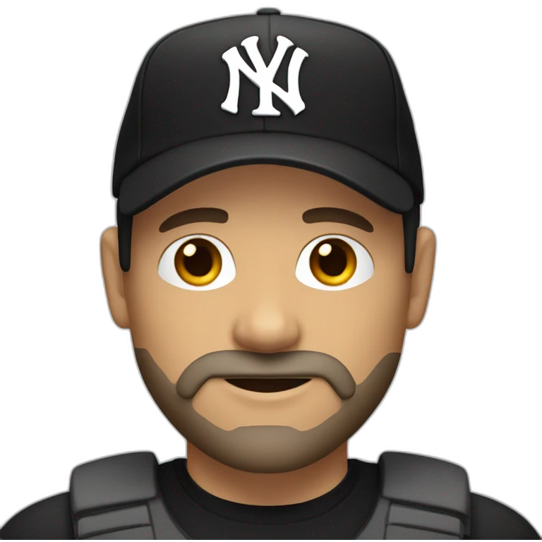 White man dark hair wearing a black NY cap and a goatee beard emoji