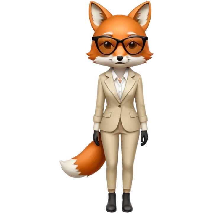 serious anthropomorphised female fox in stylish outfit with sunglasses, looking sad and to the side, full-body view emoji